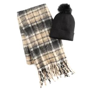 NWT Women's Madden Girl Pom Beanie and Sequin Scarf Set